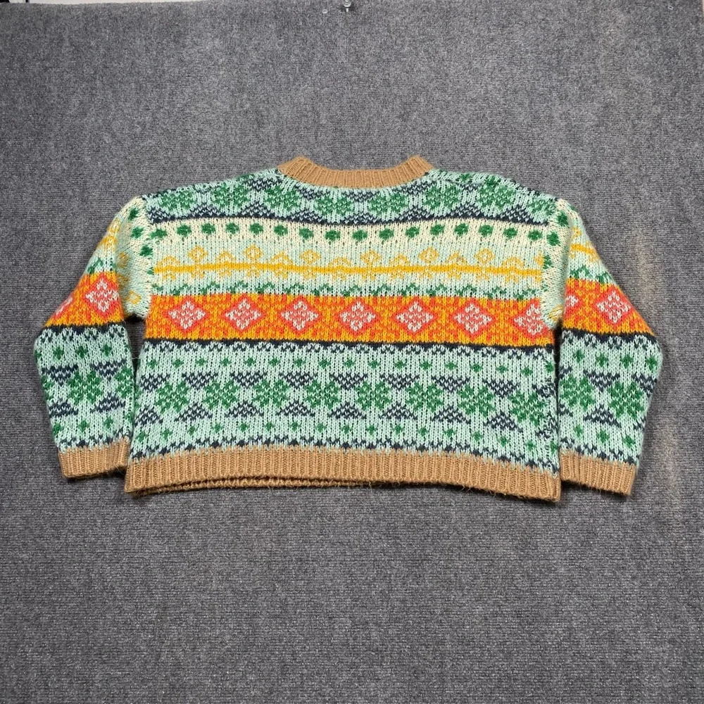 Vintage Charm Fair Isle Sweater Men Size S M Green Orange Geometric Knit‎